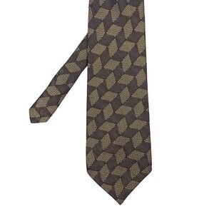 Vintage Mulberry Black Gold Geometric Silk Necktie Hand Sewn Mens One Size